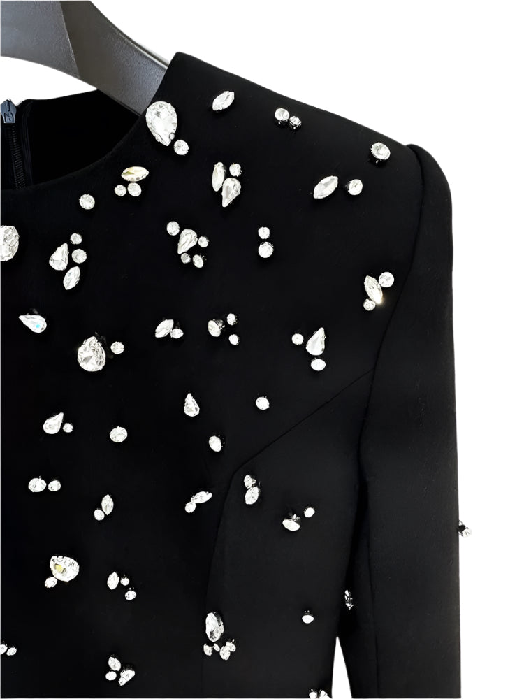 Stone Embellished Long Sleeve Dress