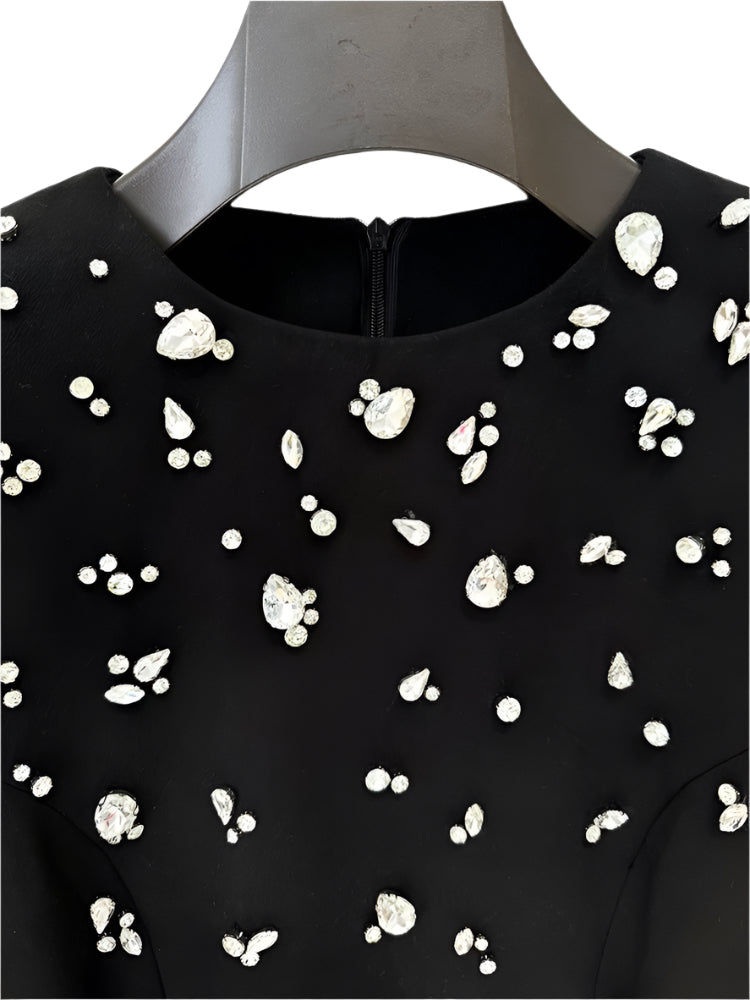 Stone Embellished Long Sleeve Dress