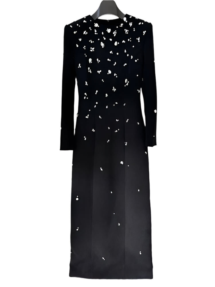 Stone Embellished Long Sleeve Dress
