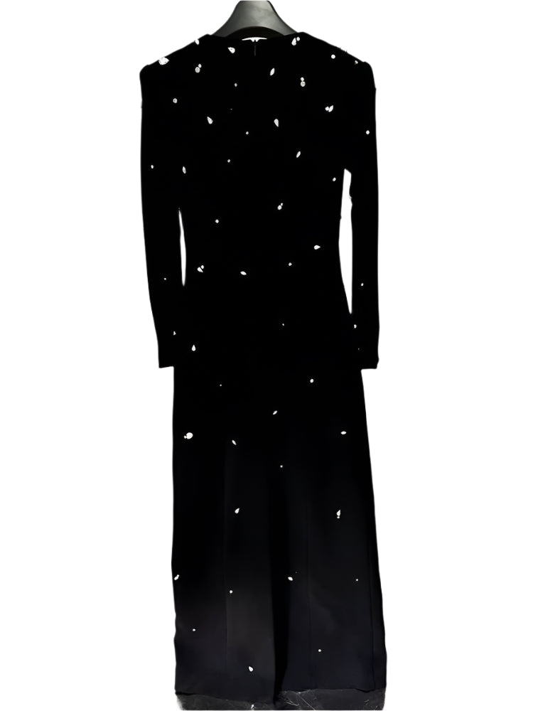 Stone Embellished Long Sleeve Dress