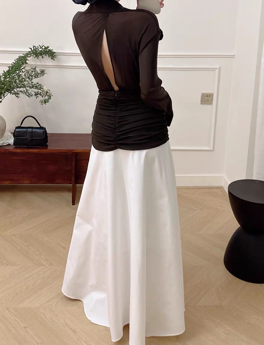 Asymmetrical Two Pieces Maxi Dress with Long Sleeves