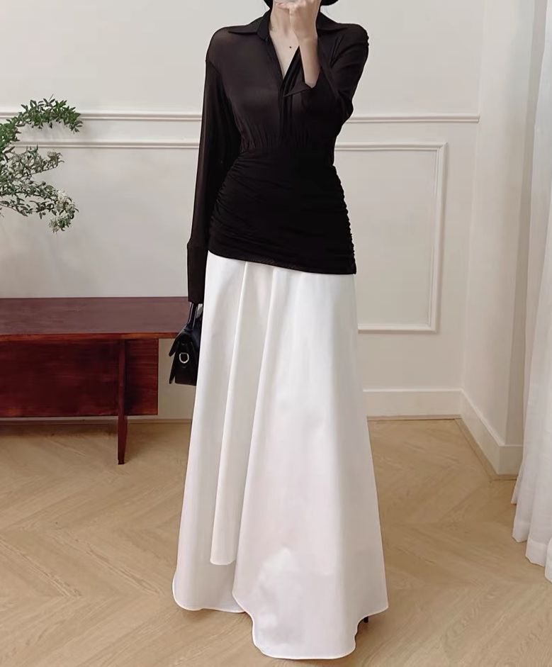 Asymmetrical Two Pieces Maxi Dress with Long Sleeves