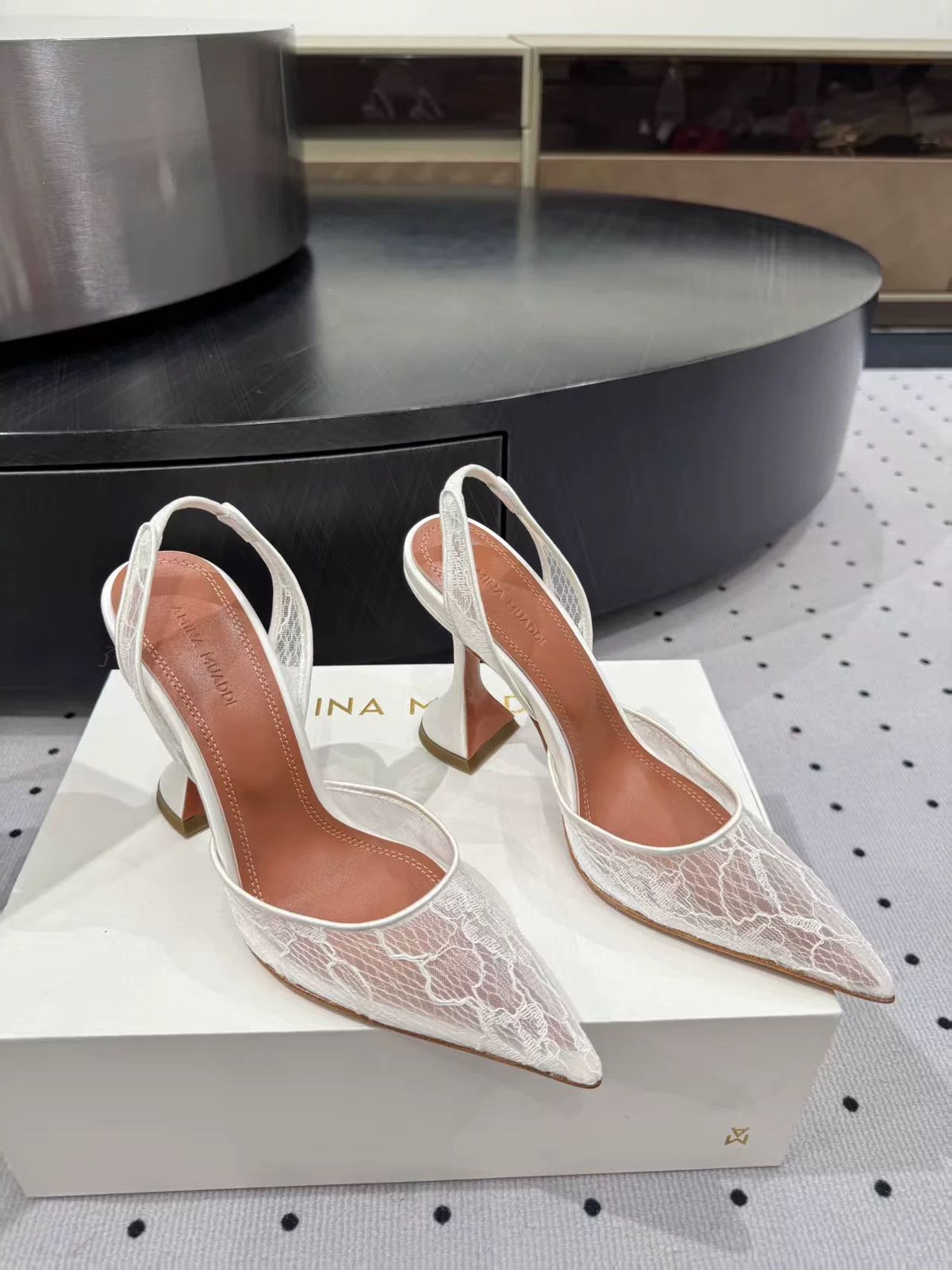 Lace Slingback Heels in White