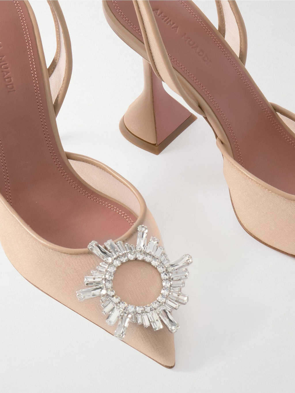 Crystal-embellished mesh slingback pumps Neutral