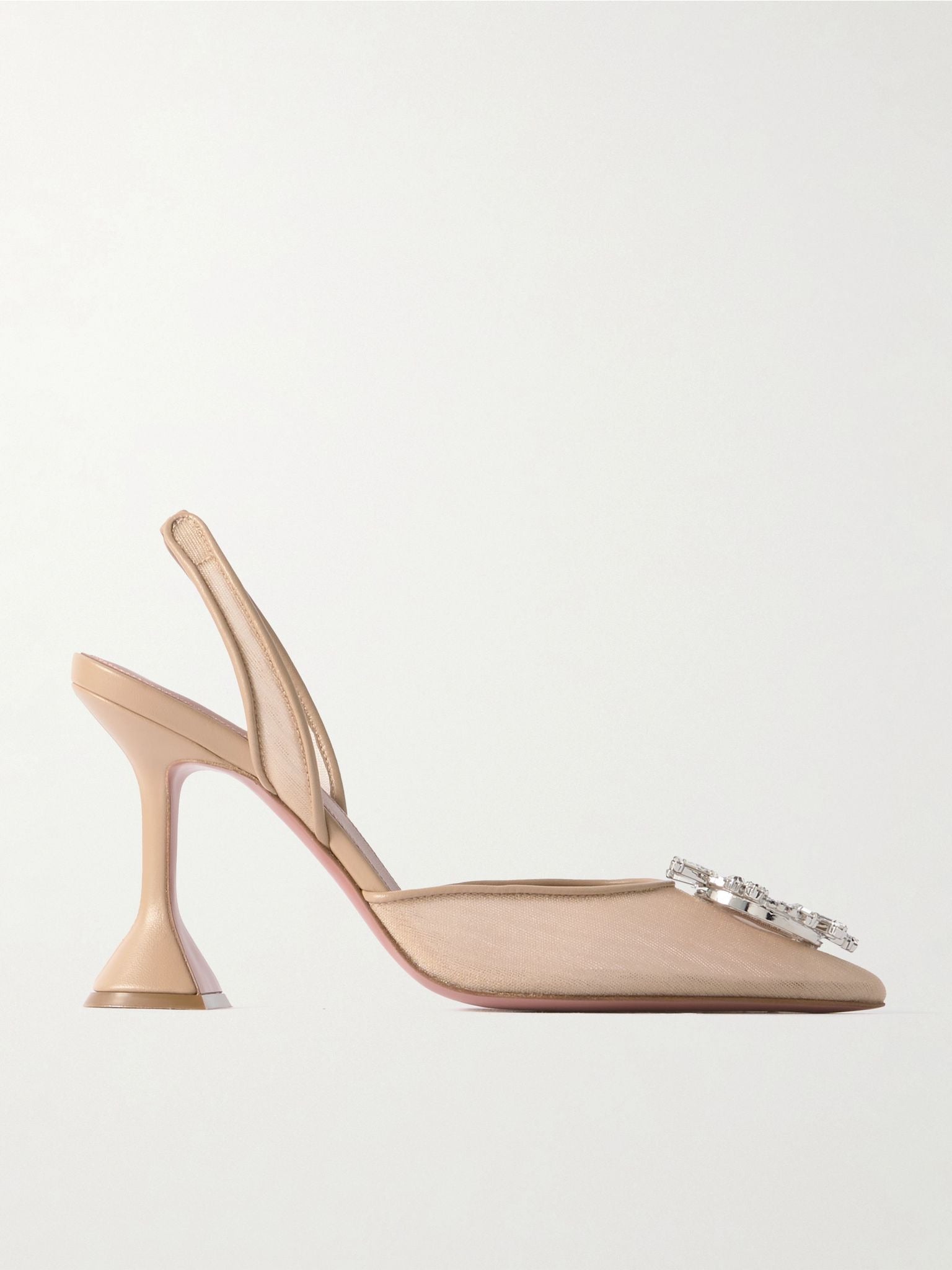 Crystal-embellished mesh slingback pumps Neutral